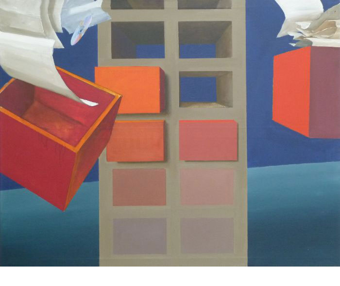 Bild Herausfliegende Schubladen, 125 x 140 cm, Acryl auf Leinwand 2010